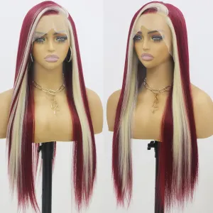ANDRIA 13X4 HD Lace Front Wigs Straight Hair Glueless Lace Wigs 200% Density Blonde and Red Long Straight Natural Wig Pre Plucked Lace Frontal Wigs With Baby Hair For Black Women 26 Inches
