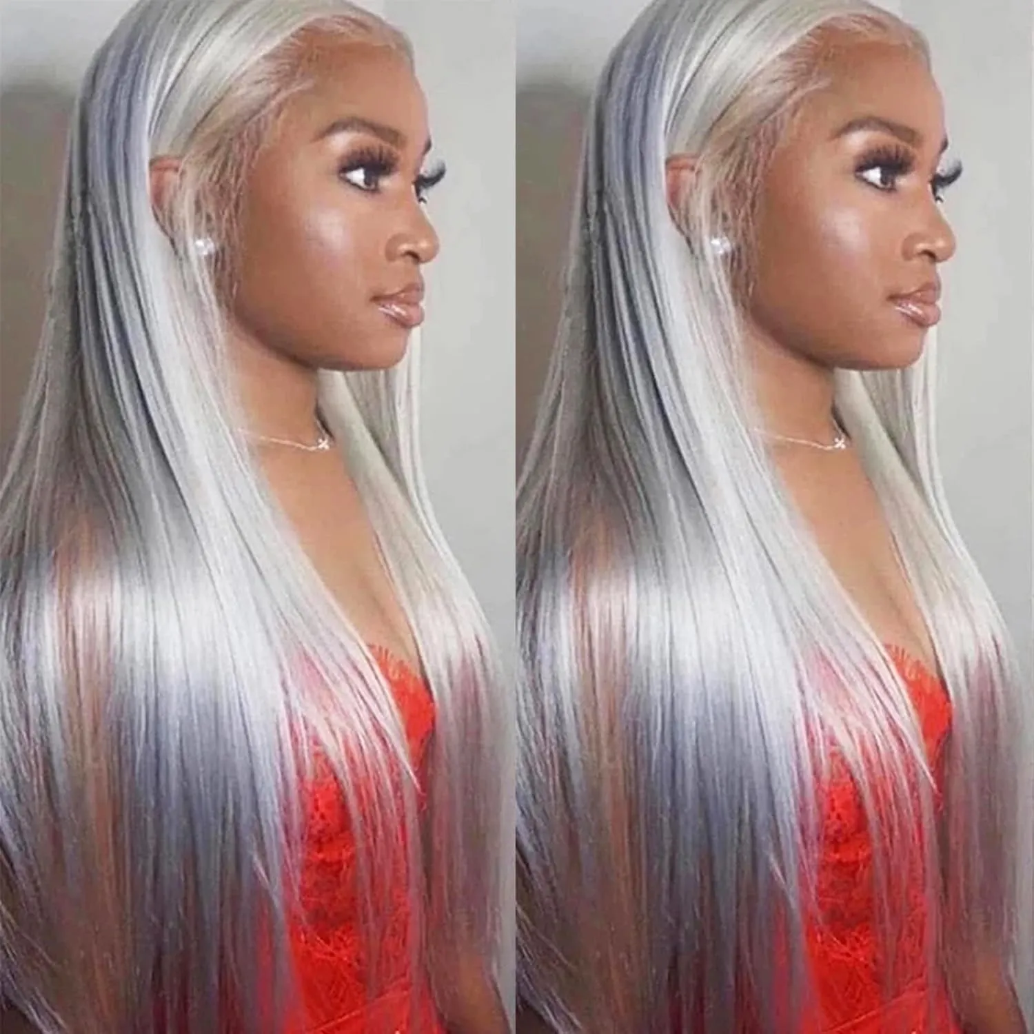 ANDRIA 13X4 HD Lace Front Wigs Straight Hair Glueless Lace Wigs Synthetic Long Silk Straight Natural Wig 200% Density Grey Wig Pre Plucked Lace Frontal Wigs With Baby Hair For Black Women 26 Inches