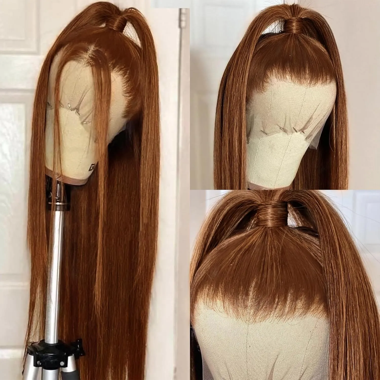 ANDRIA 28 Inches Chocolate Brown 13x6 HD Lace Front Wigs Brown Straight Pre-plucked Glueless Lace Frontal Wig Synthetic Heat Resistant Hair Wig With Baby Hair Natural Hairline Lace Wigs for Women