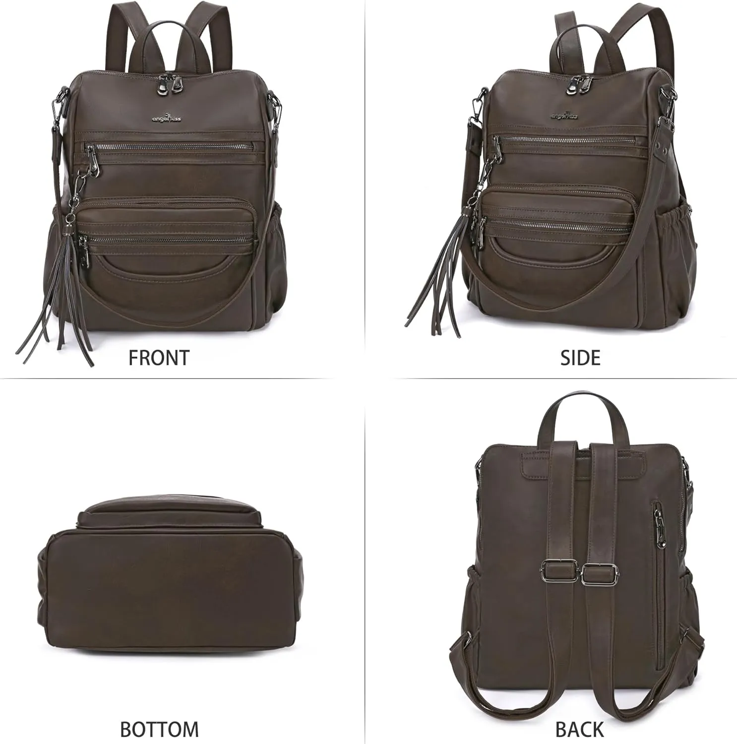 Angel Kiss Women's Backpacks & Purse - PU Leather Zipper Casual Backpacks & Shoulder Bags