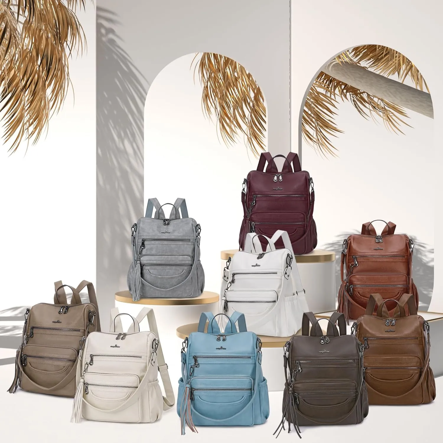 Angel Kiss Women's Backpacks & Purse - PU Leather Zipper Casual Backpacks & Shoulder Bags