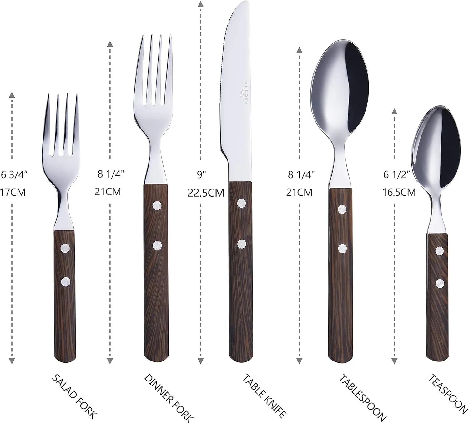 ANNOVA Silverware Set Stainless Steel Cutlery Color Handle With Rivet/Retro Flatware (Walnut/Wood 303, 20 Pieces)