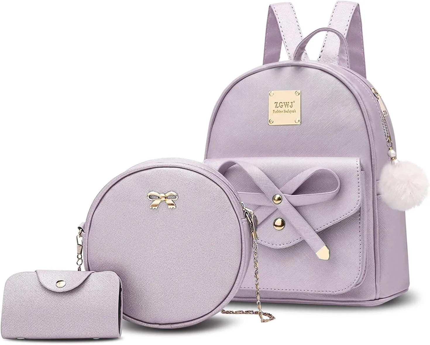 Aogist Mini Leather Backpack Purse 3-Pieces Fashion Bowknot Zipper Bags Cute Casual Travel Daypacks for and Women