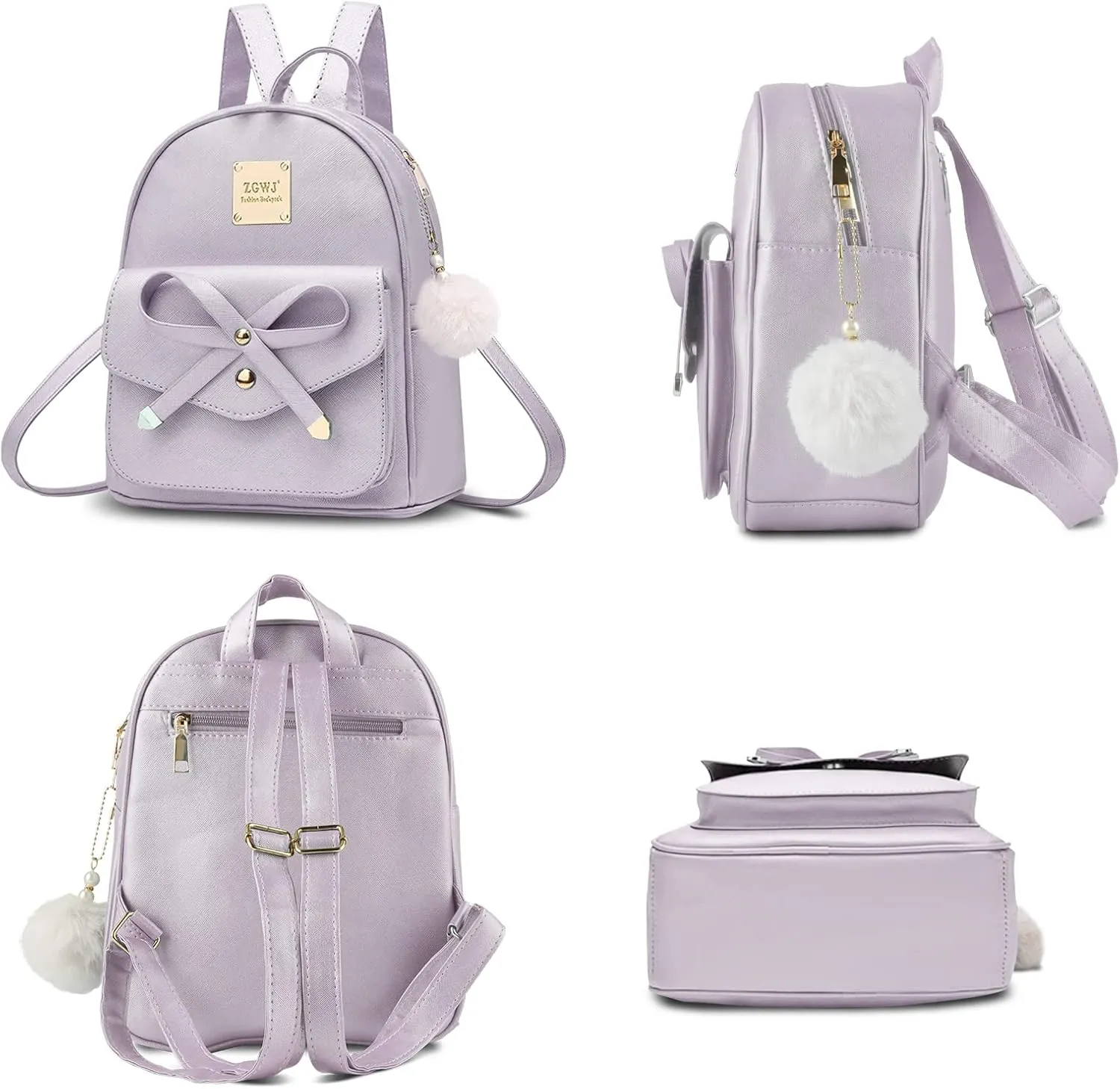 Aogist Mini Leather Backpack Purse 3-Pieces Fashion Bowknot Zipper Bags Cute Casual Travel Daypacks for and Women