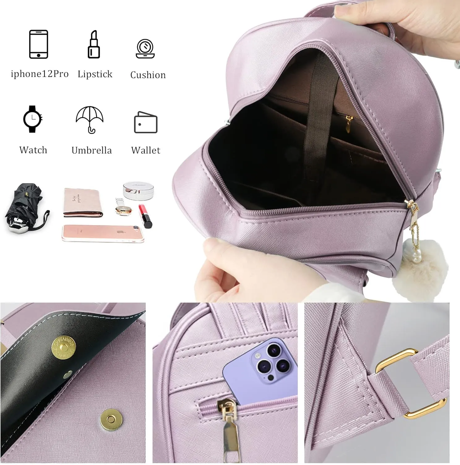 Aogist Mini Leather Backpack Purse 3-Pieces Fashion Bowknot Zipper Bags Cute Casual Travel Daypacks for and Women