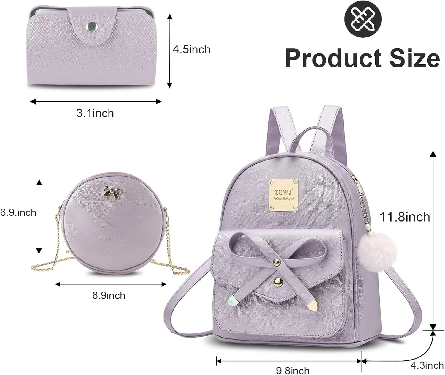Aogist Mini Leather Backpack Purse 3-Pieces Fashion Bowknot Zipper Bags Cute Casual Travel Daypacks for and Women