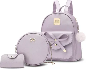 Aogist Mini Leather Backpack Purse 3-Pieces Fashion Bowknot Zipper Bags Cute Casual Travel Daypacks for and Women