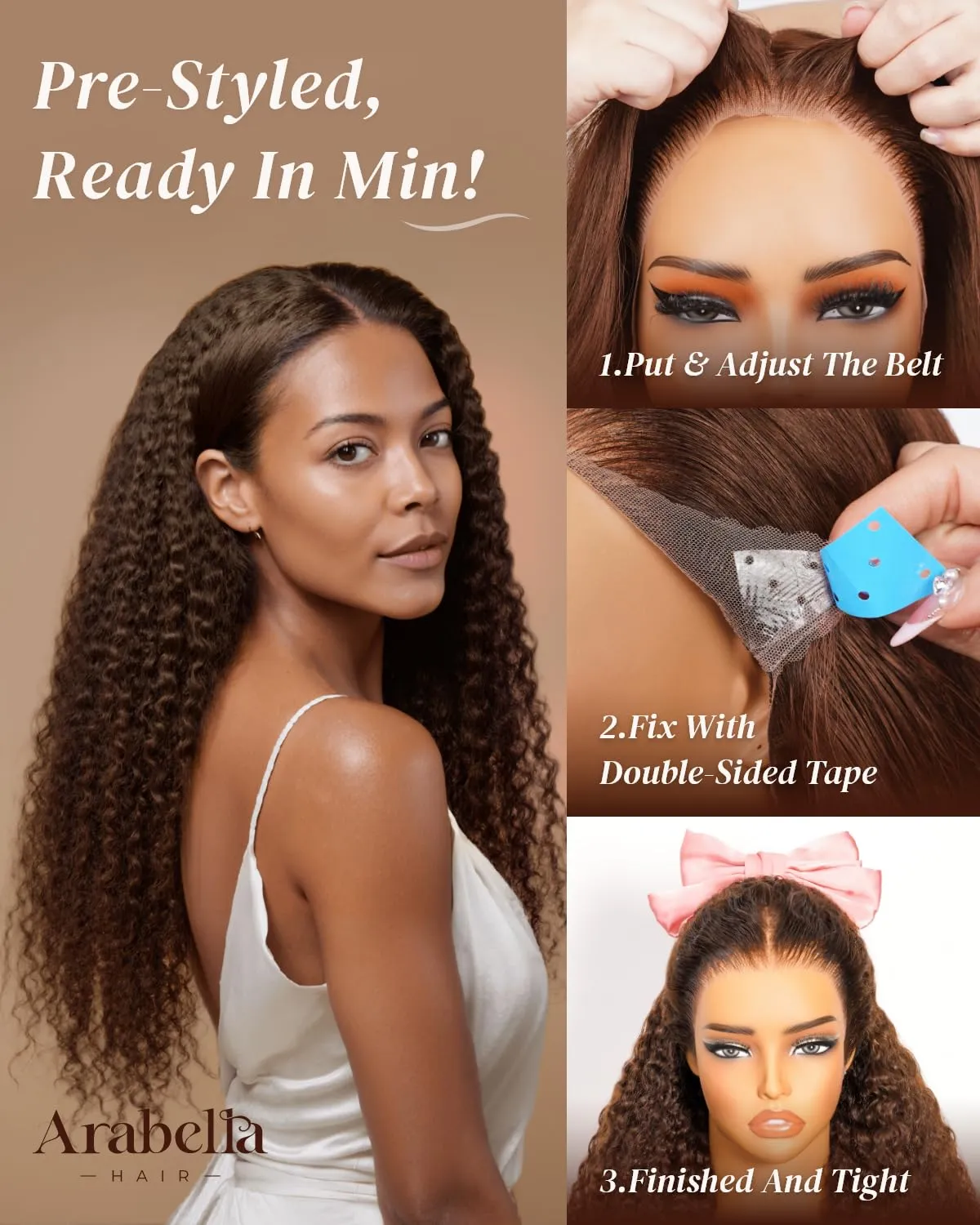 Arabella Chocolate Brown Lace Front Wigs Human Hair 13x6 Deep Wave Lace Front Wigs Human Hair Colored Deep Curly HD Lace Frontal Wigs for Women Pre Plucked with Natural Hairline 30 Inch