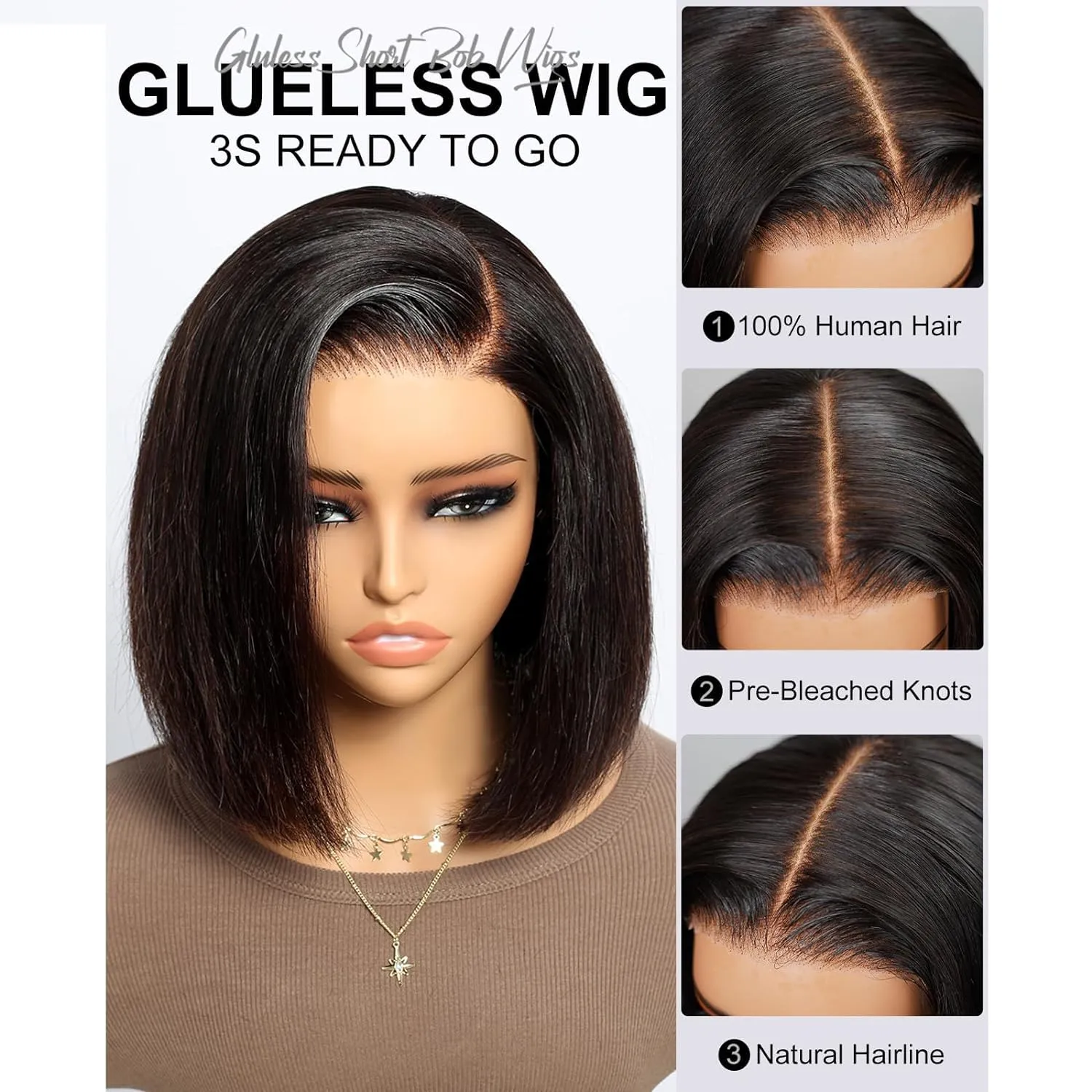 Arabella Hair 5x6 Bob Wig Human Hair Real 210% Density Ready to Go Glueless Wig Human hair 12A Straight Bob Wigs Human Hair Pre Cut Lace Pre Bleached Tiny Knots (12inch, 5x6 Glueless Bob)
