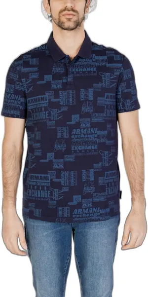 Armani Exchange Men's Regular Fit Printed All Over Logo Pique Polo