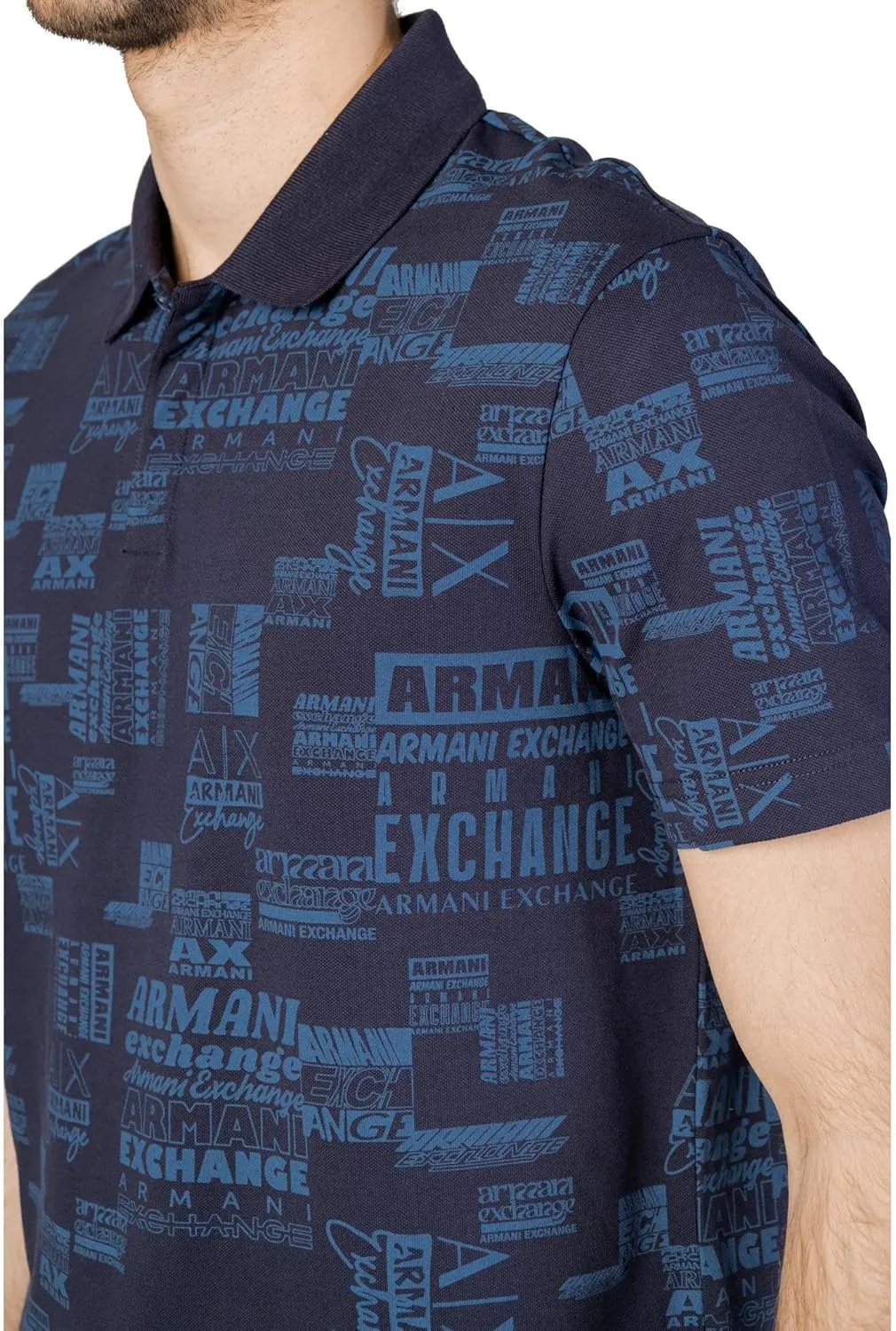 Armani Exchange Men's Regular Fit Printed All Over Logo Pique Polo