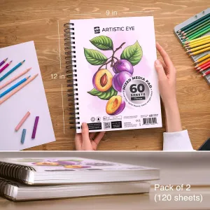 Artistic Eye Premium Mixed Media Sketchbooks: Pack of 2 (120 Sheets), 9x12 inches, 160 GSM, Spiral Bound Sketch Pads, Suitable for a Variety of Wet and Dry Media, Ideal for All Artists