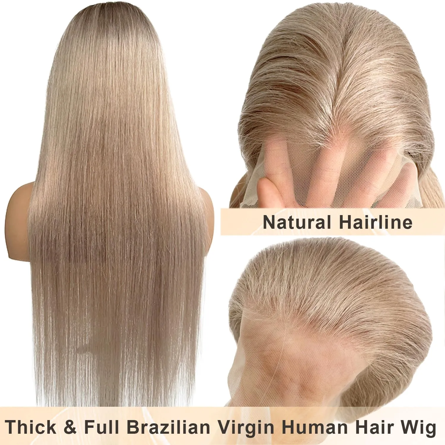 Ash Blonde Wig Human Hair 32 Inch 13x6 Transparent Lace Front Wigs Human Hair 180% Density Brown Blonde Straight Lace Front Wigs for Black Women Pre Plucked Long Invisible Lace Frontal Wigs Human Hair