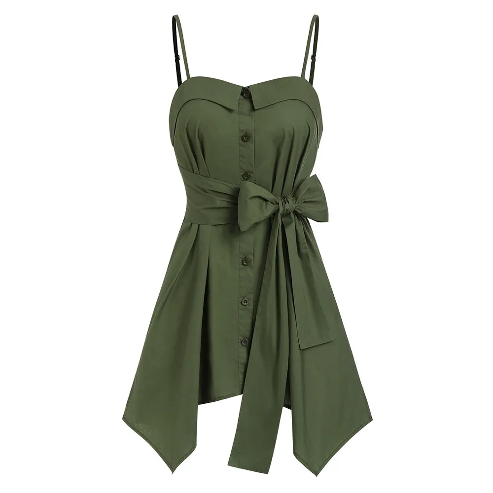 Asymmetric Spaghetti Strap Button Tank