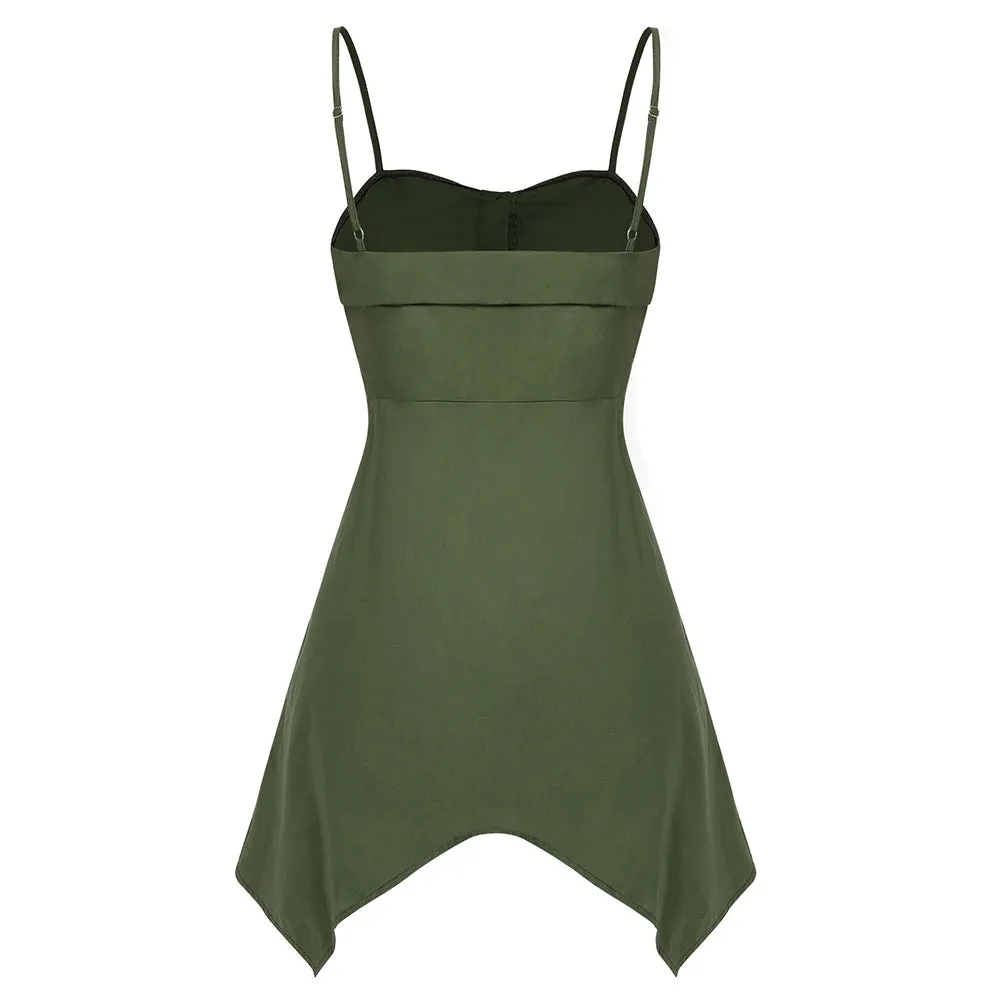 Asymmetric Spaghetti Strap Button Tank