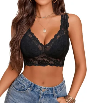 Avidlove Bralettes for Women Lace Bra Non Padded Longline Bralette Deep V Triangle Sexy Everyday Lingerie Bras