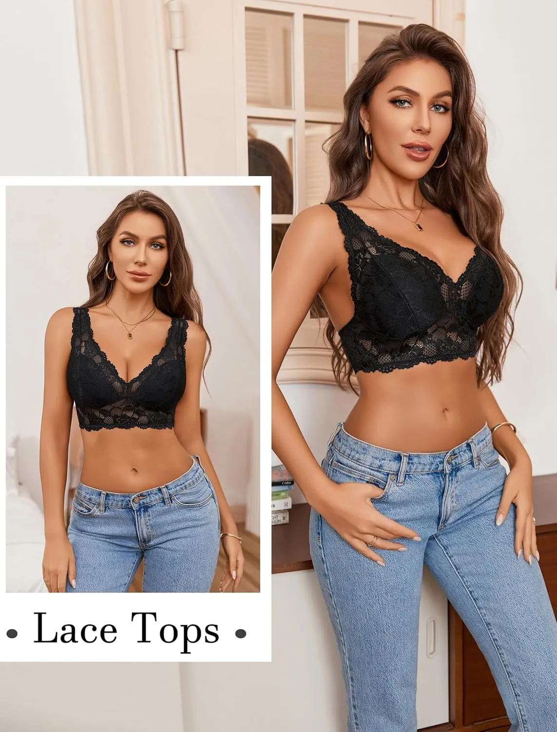 Avidlove Bralettes for Women Lace Bra Non Padded Longline Bralette Deep V Triangle Sexy Everyday Lingerie Bras