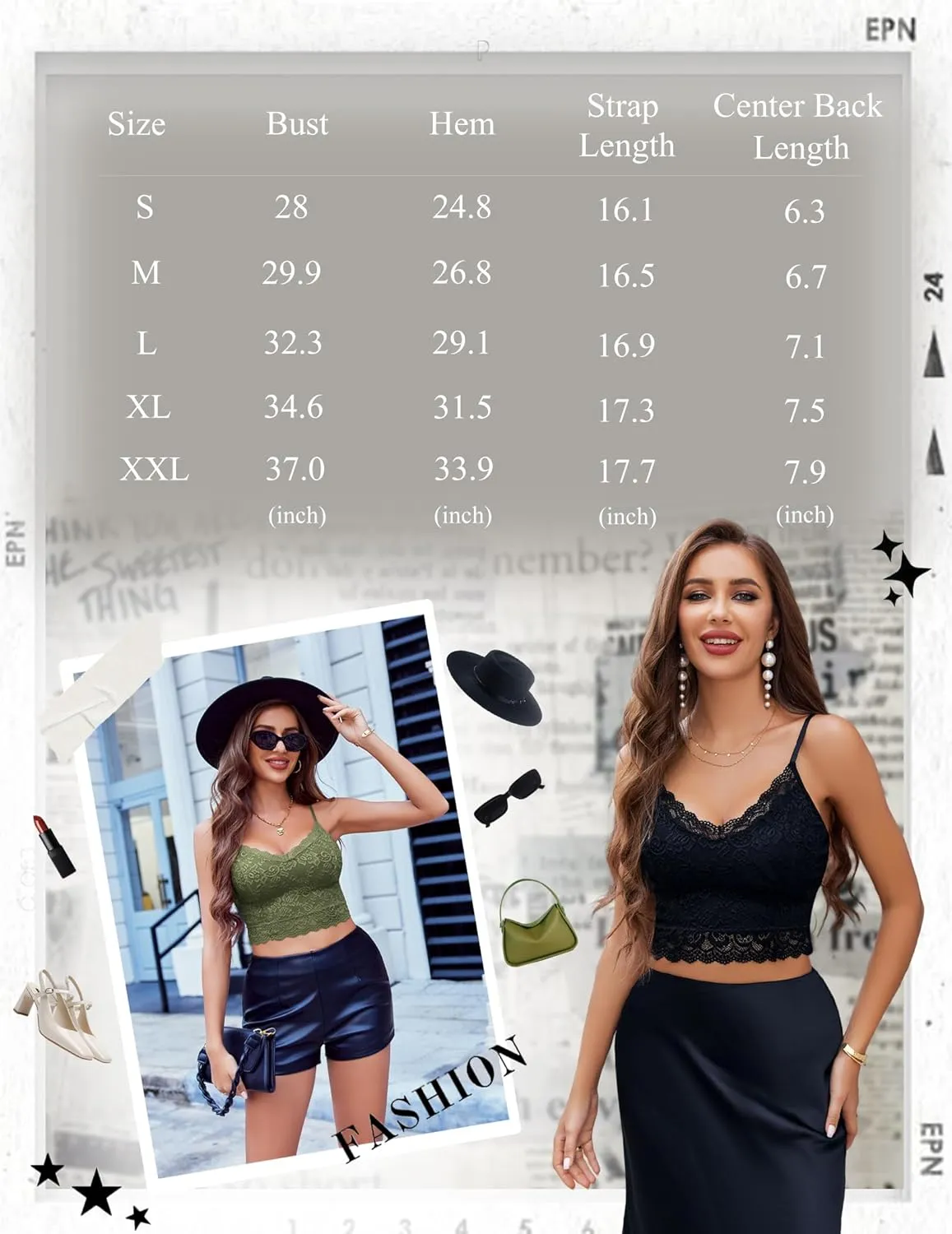 Avidlove Lace Bralette for Women Spaghetti Strap Tank Top V Neck Slim Basic Camisoles,Pack of 2