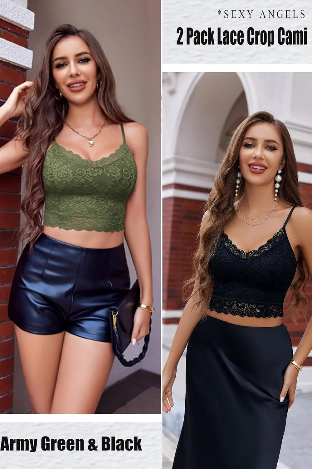Avidlove Lace Bralette for Women Spaghetti Strap Tank Top V Neck Slim Basic Camisoles,Pack of 2