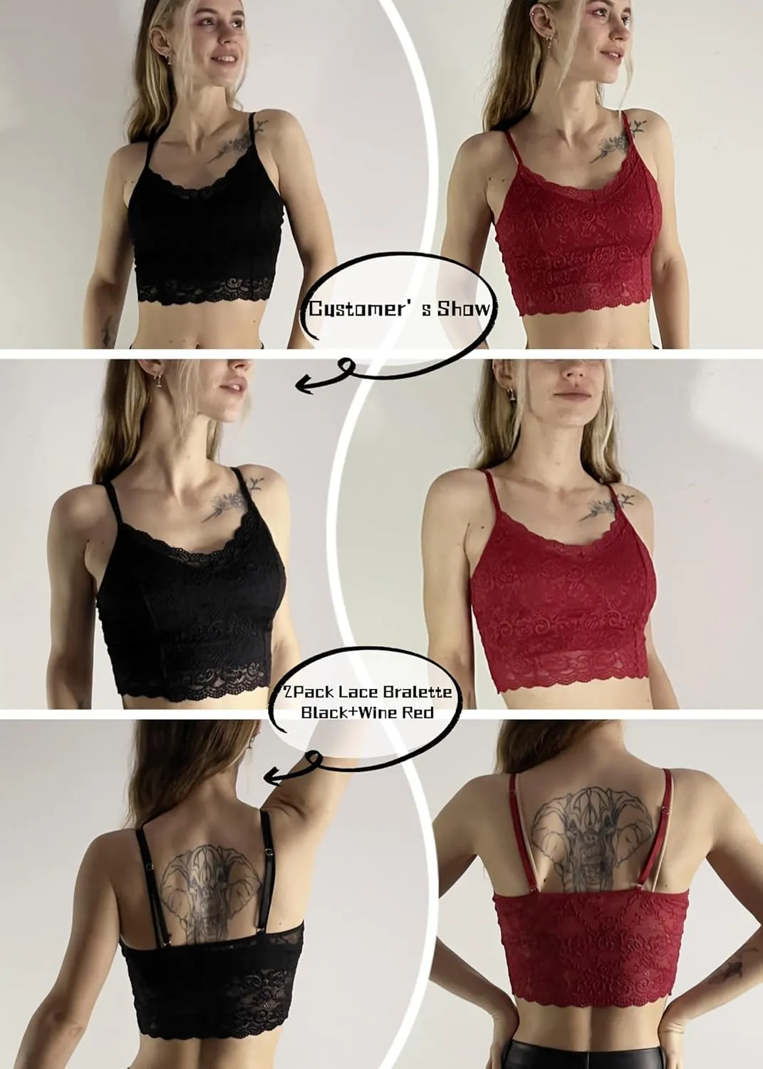 Avidlove Lace Bralette for Women Spaghetti Strap Tank Top V Neck Slim Basic Camisoles,Pack of 2
