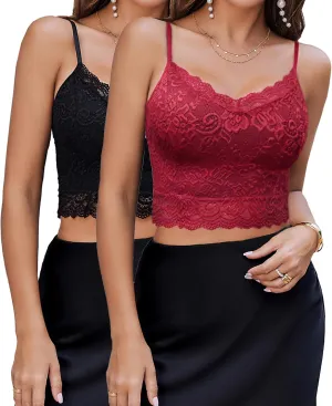 Avidlove Lace Bralette for Women Spaghetti Strap Tank Top V Neck Slim Basic Camisoles,Pack of 2