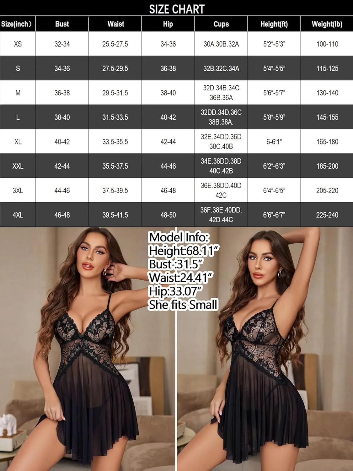 Avidlove Women Lace Lingerie Babydoll Sexy Chemise Exotic Nightgowns Bridal Nightdress