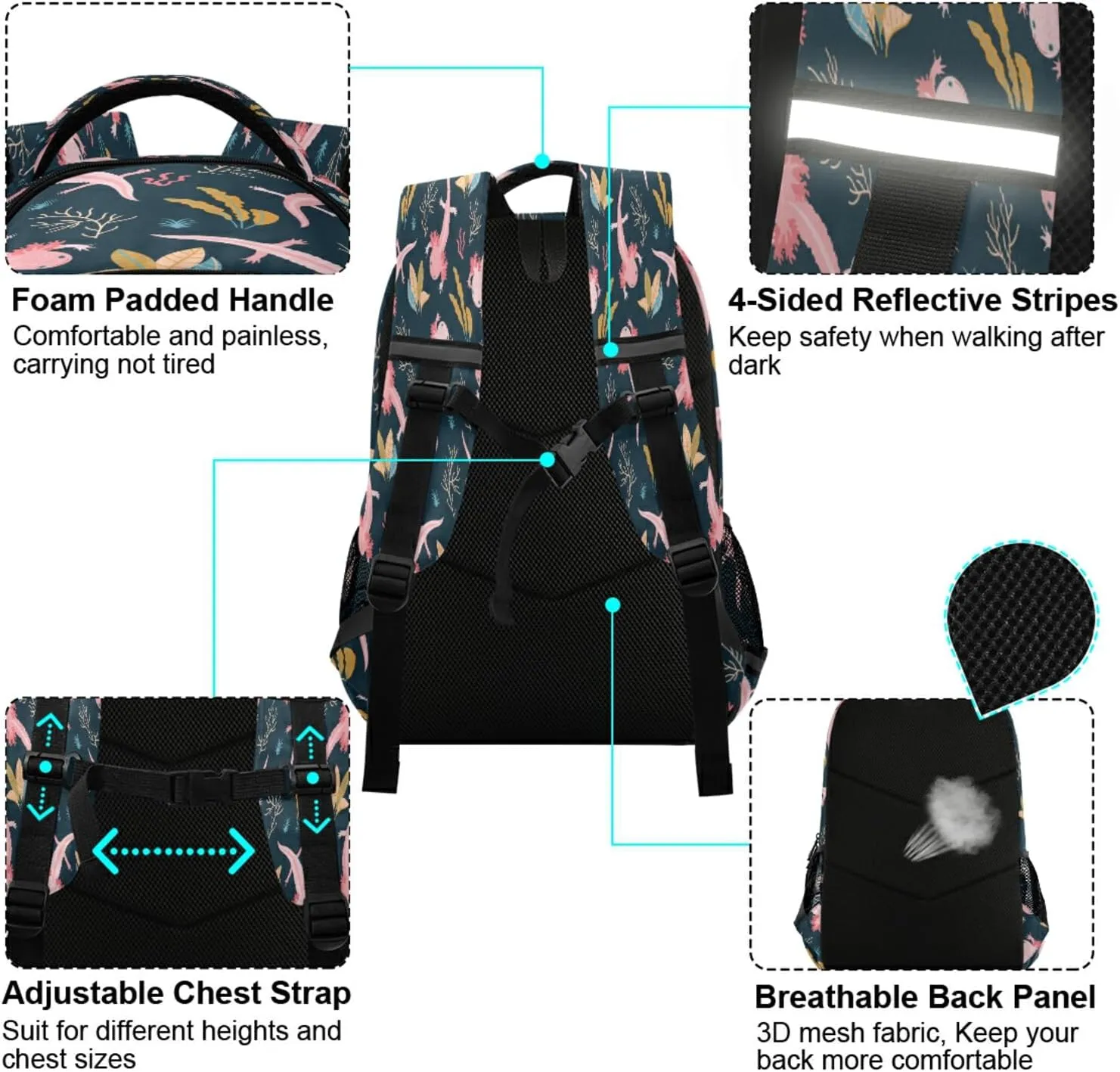 Axolotl Backpack for Girls Kids Boys School Bookbags,Student Laptop Backpack Carrying Bag Casual Lightweight Travel Sports Day Packs