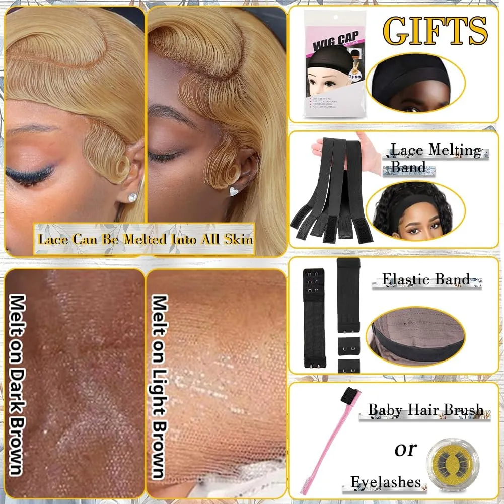 Azkiu Honey Blonde Lace Front Wigs Human Hair 13x4 Body Wave 27# HD Transparent Wig Pre Plucked with Baby 150% Density Brazilian Virgin Frontal Wigs 30 Inch