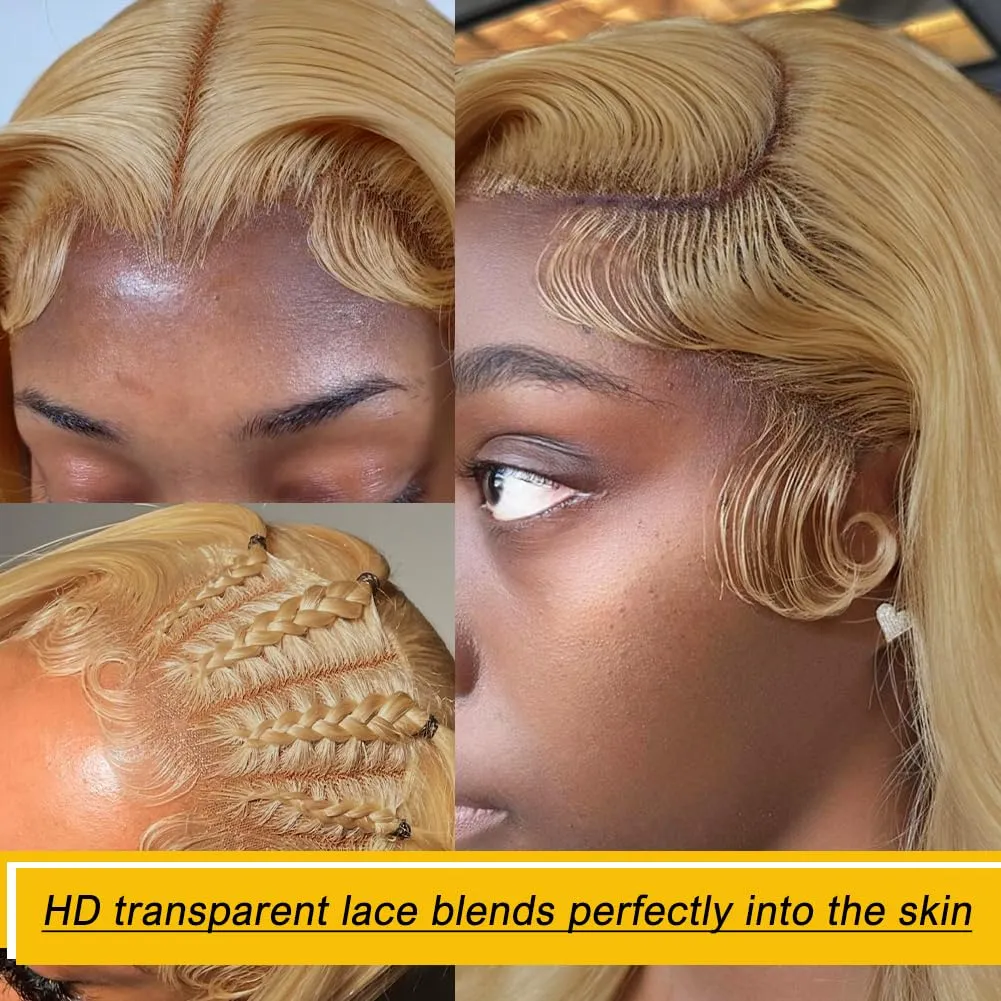 Azkiu Honey Blonde Lace Front Wigs Human Hair 13x4 Body Wave 27# HD Transparent Wig Pre Plucked with Baby 150% Density Brazilian Virgin Frontal Wigs 30 Inch