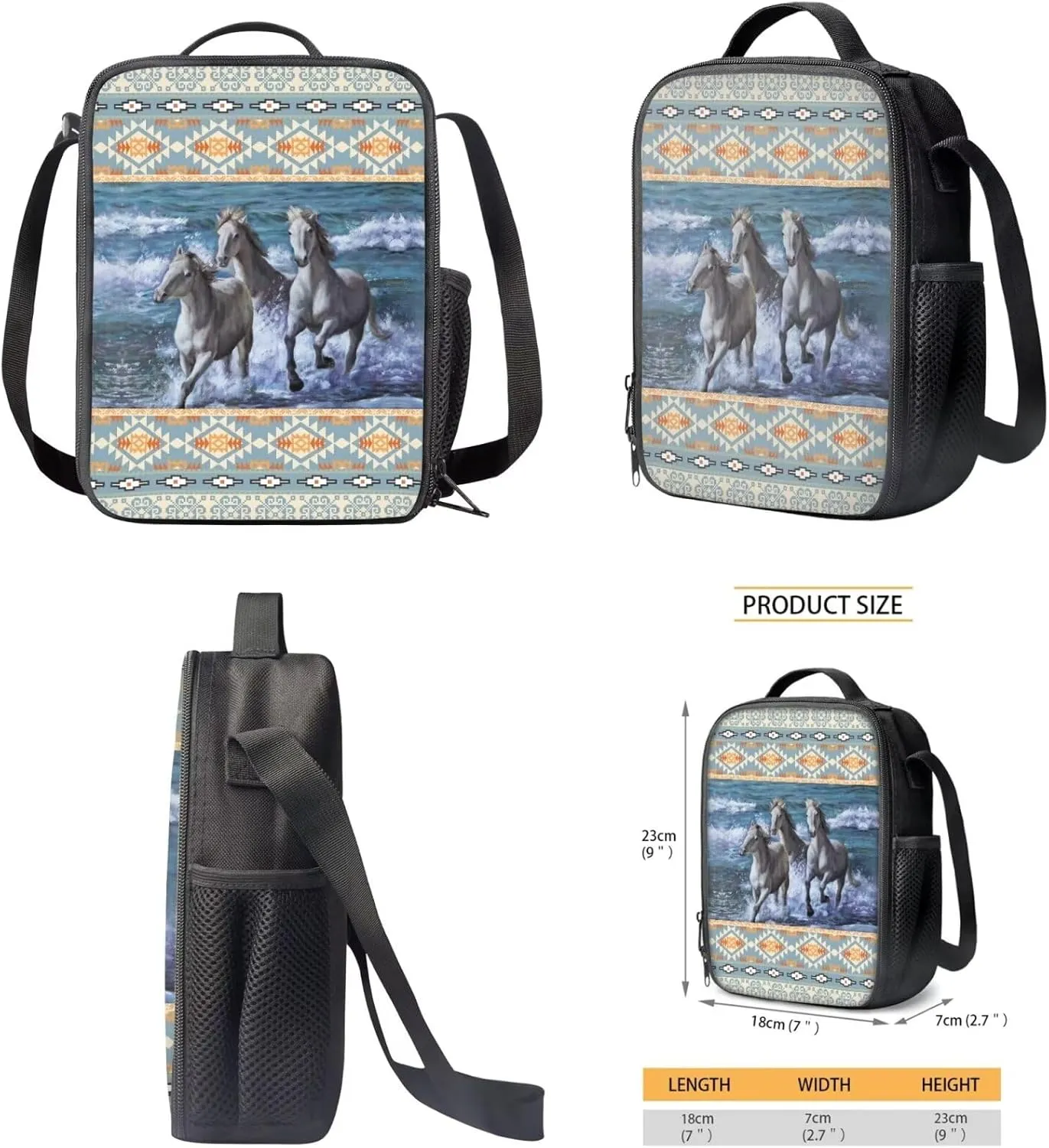 Aztec Horse 3 Pcs Backpacks Set School Backpack Kids Boys 2nd Grade Student Bookbag and Lunch Box Pencil Case Cool School Bag for Preschool Primary Elementary Middle School