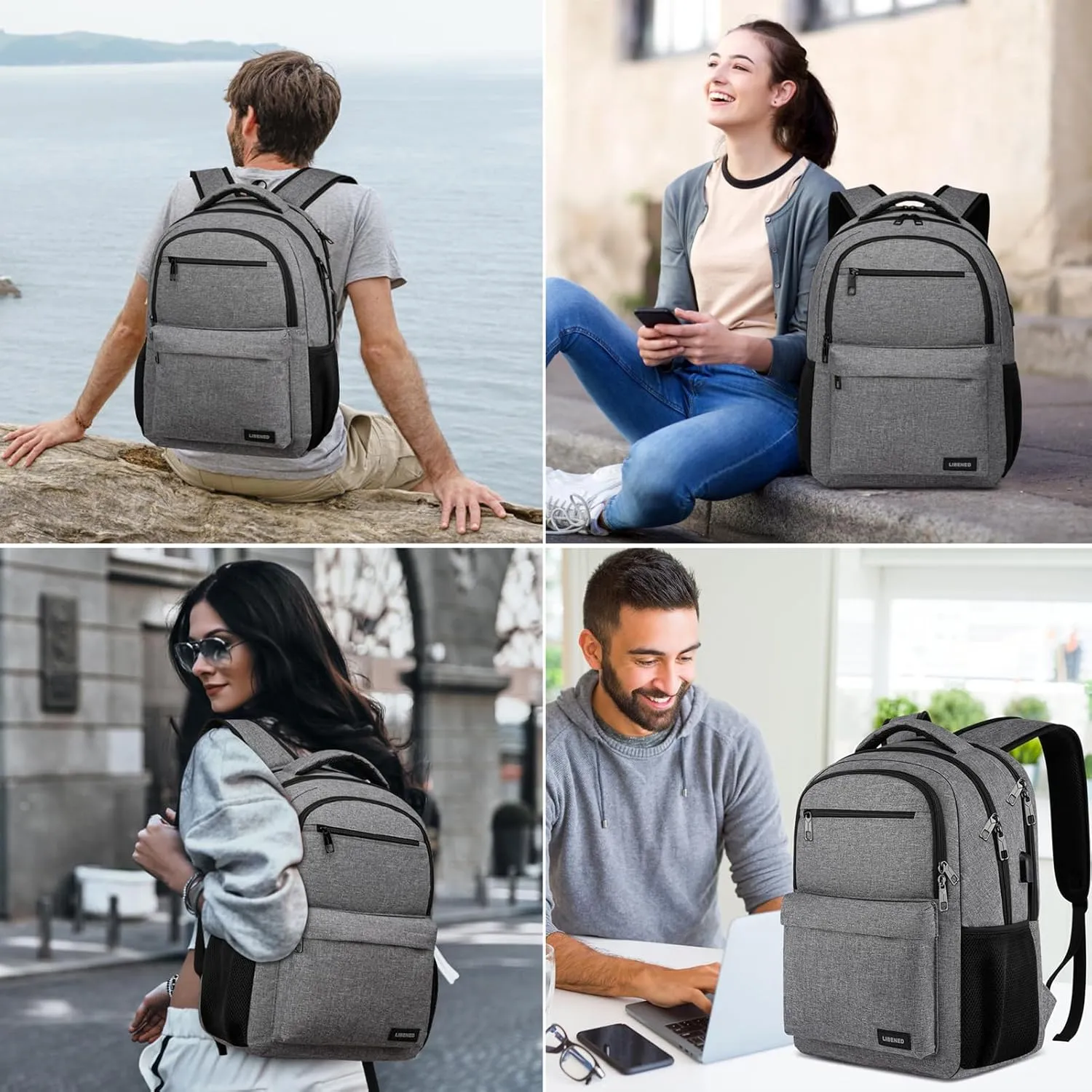 Backpack for Men, School Backpack for Teen Boys,15.6 inch Laptop Back Pack for High School and College Students with USB Charging Port, Computer Bookbag, Grey