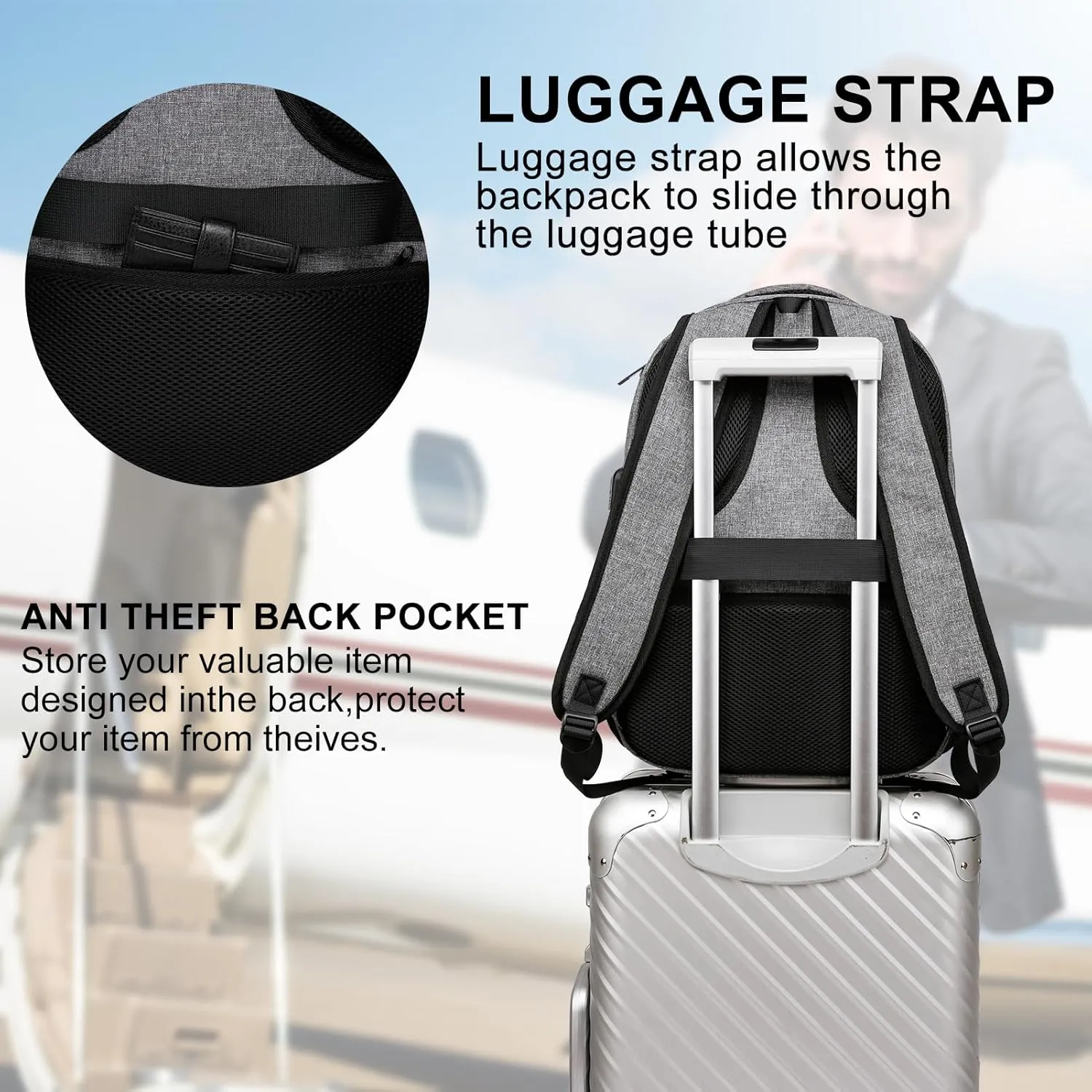 Backpack for Men, School Backpack for Teen Boys,15.6 inch Laptop Back Pack for High School and College Students with USB Charging Port, Computer Bookbag, Grey