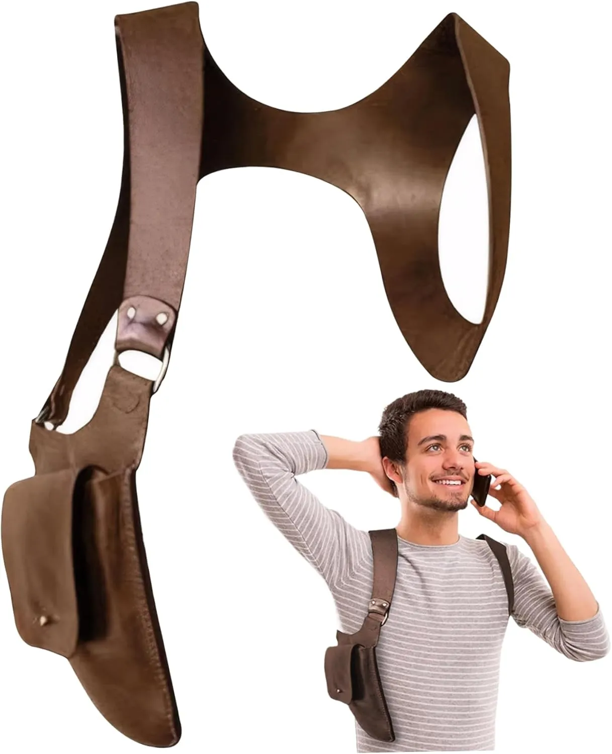 Backpack Shoulder Strap Pouch Pu Hidden Underarm Shoulder Bag Retro Medieval Backpack Mobile Phone Bag Shoulder Wallet Concealed Pack for Cosplay,Renaissance Costume Men