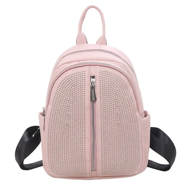 Backpack Women Small Shoulder Bag Retro Rivet Travel Leather Backpacks