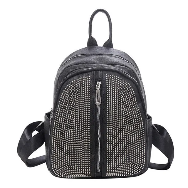 Backpack Women Small Shoulder Bag Retro Rivet Travel Leather Backpacks