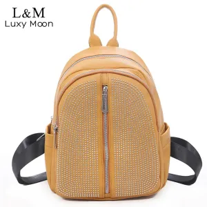 Backpack Women Small Shoulder Bag Retro Rivet Travel Leather Backpacks