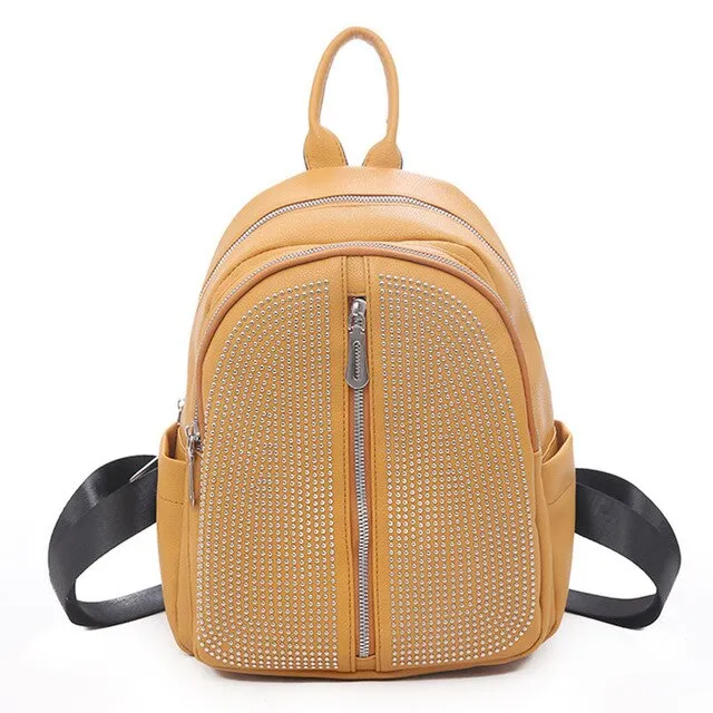 Backpack Women Small Shoulder Bag Retro Rivet Travel Leather Backpacks