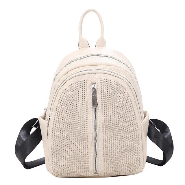 Backpack Women Small Shoulder Bag Retro Rivet Travel Leather Backpacks
