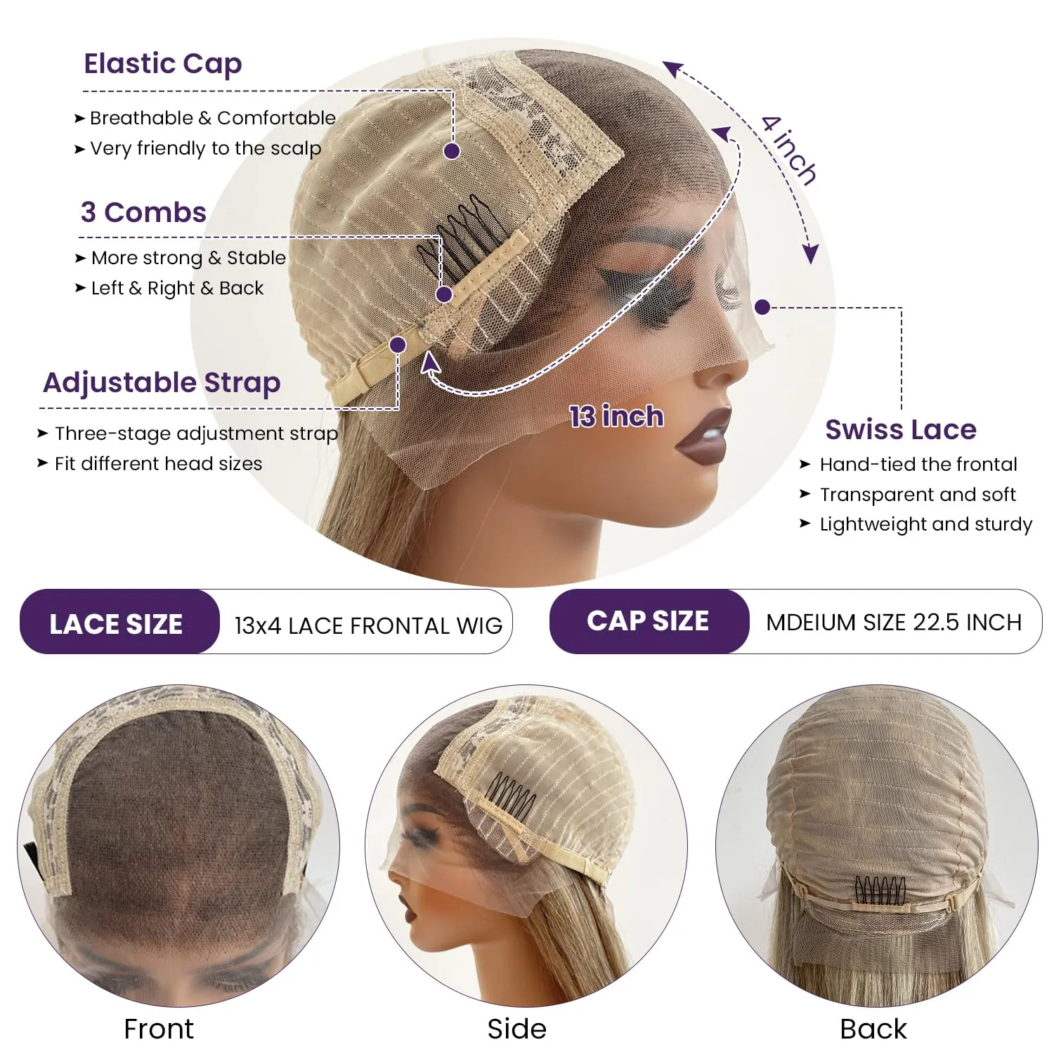 Balayage Ash Blonde Wig Human Hair Lace Front Wigs 28 Inch Ash Brown Balayage Ash Blonde Highlights Human Hair Glueless Wigs Pre Plucked HD 13x4 Lace Frontal Human Hair Wigs for Women 180% Density