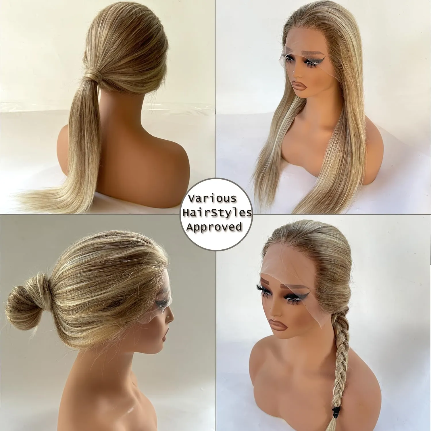Balayage Ash Blonde Wig Human Hair Lace Front Wigs 28 Inch Ash Brown Balayage Ash Blonde Highlights Human Hair Glueless Wigs Pre Plucked HD 13x4 Lace Frontal Human Hair Wigs for Women 180% Density