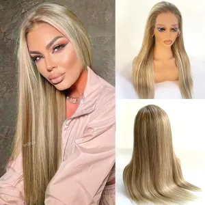 Balayage Ash Blonde Wig Human Hair Lace Front Wigs 30 Inch Ash Brown Balayage Ash Blonde Highlights Human Hair Glueless Wigs Pre Plucked HD 13x4 Lace Frontal Human Hair Wigs for Women 180% Density