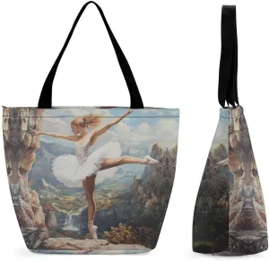Ballet Dancer Ballerina on The Cliff Women's Shopping Grocery Tote Bag Handbags Large Shoulder Bags Work Business Travel