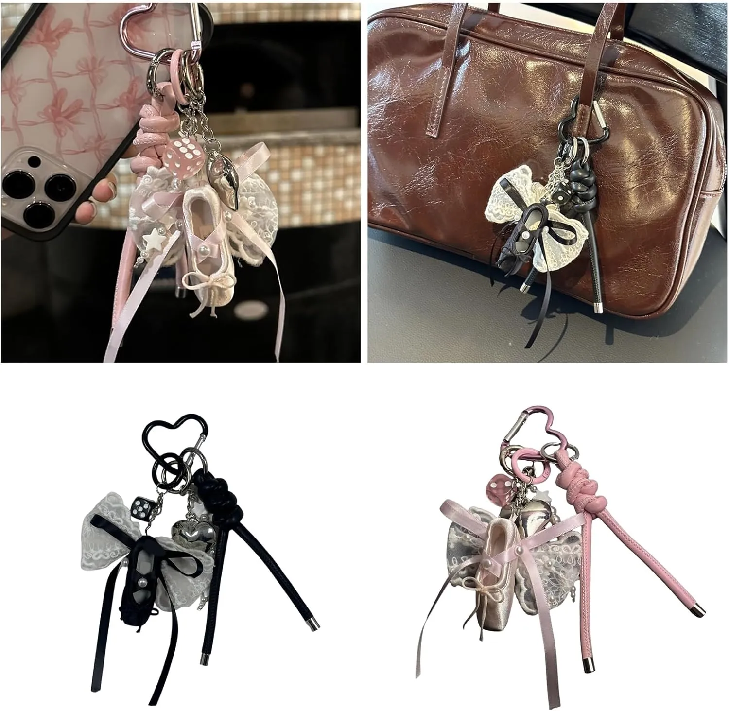 Ballet Shoe Keychain With Lace Bowknot Handmade Keyring Phone Chain Bag Purse Backpack Ornament For Girls And Women