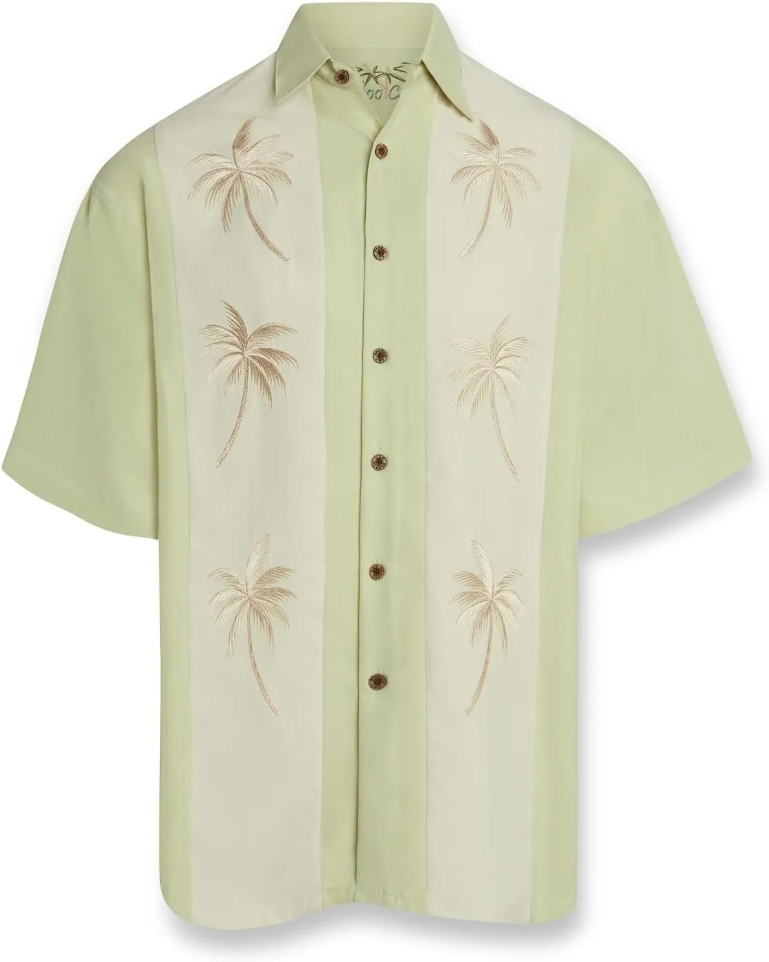 Bamboo Cay Embroidered Men's Pacific Paneled Palms Tropical Style Casual Button Down Camp Shirt