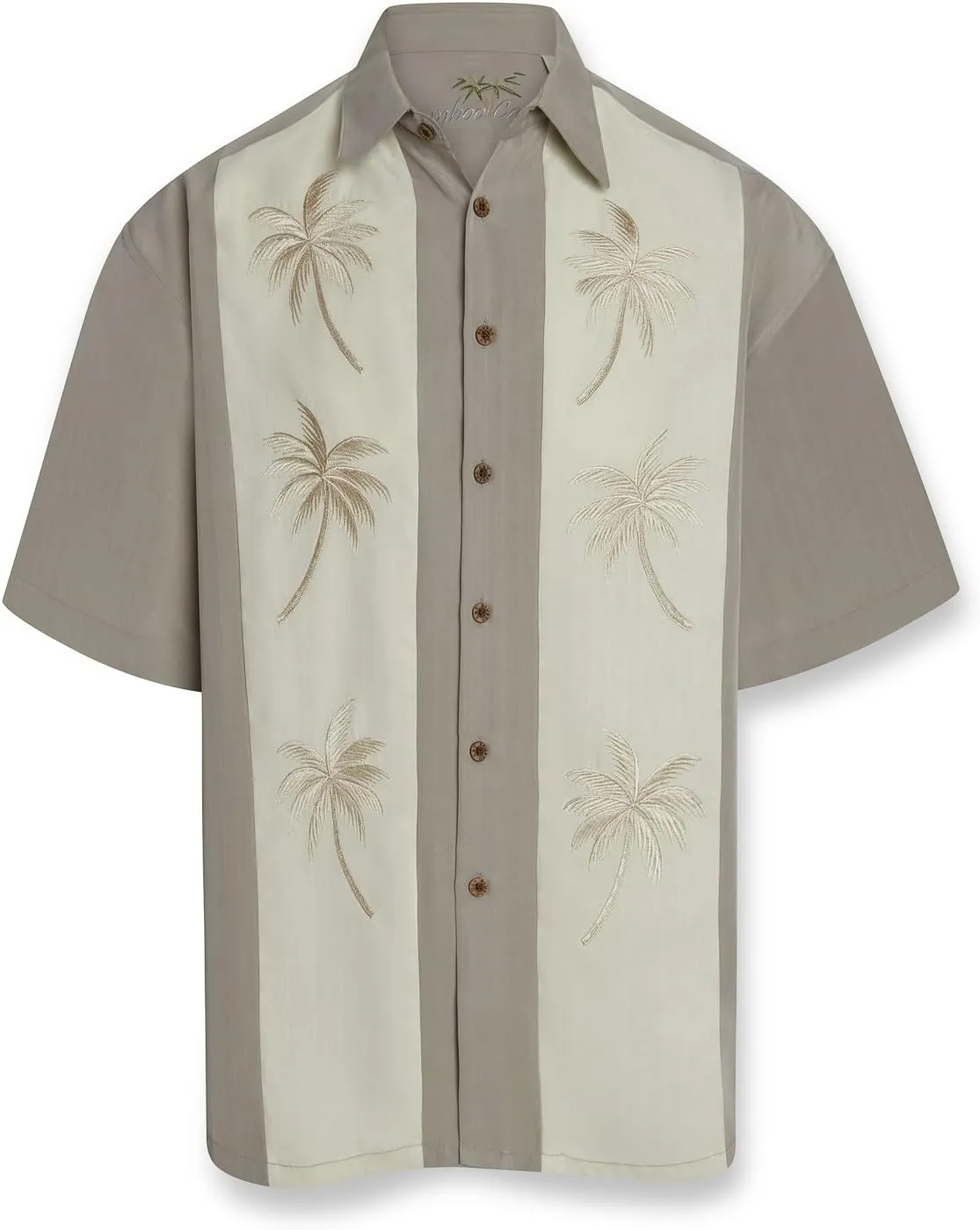 Bamboo Cay Embroidered Men's Pacific Paneled Palms Tropical Style Casual Button Down Camp Shirt