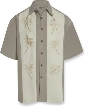 Bamboo Cay Embroidered Men's Pacific Paneled Palms Tropical Style Casual Button Down Camp Shirt
