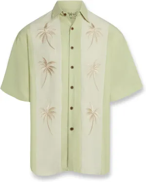 Bamboo Cay Embroidered Men's Pacific Paneled Palms Tropical Style Casual Button Down Camp Shirt