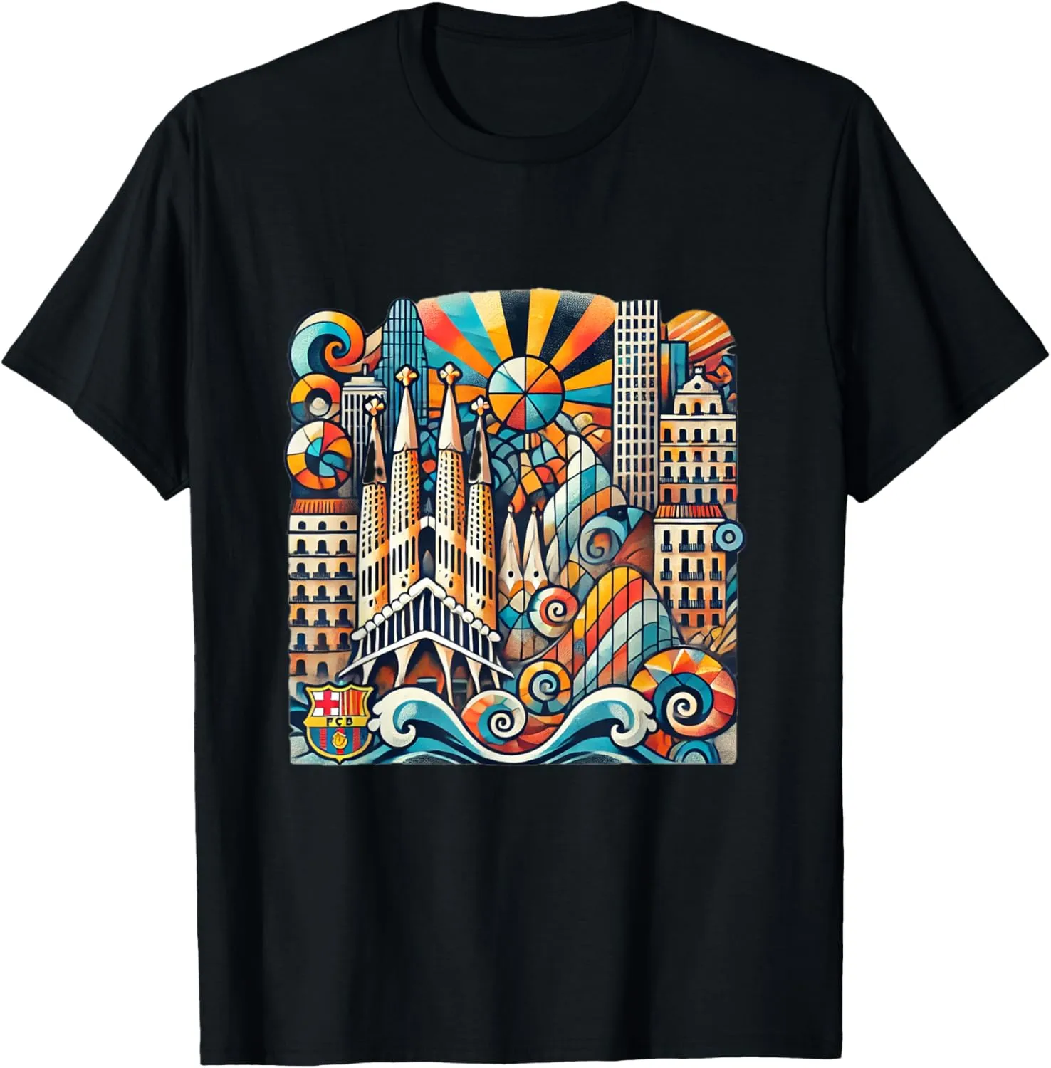 Barcelona-Inspired Abstract Art Design T-Shirt