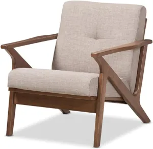 Baxton Studio Bianca Mid-Century Modern Walnut Wood Light Grey Fabric Tufted Lounge Chair