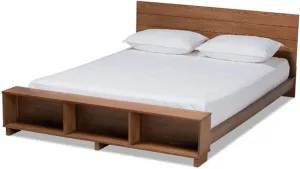 Baxton Studio Regina Modern Rustic Ash Walnut Brown Finished Wood Full Size Platform Storage Bed with Built-in Shelves